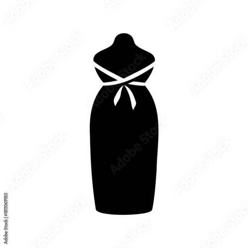Black mannequin wearing a fitted dress and a stylish ribbon belt