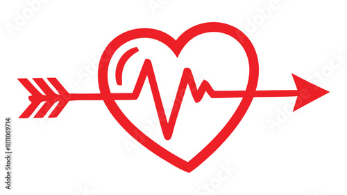 Red heart with arrow and heartbeat line symbolizing love and life