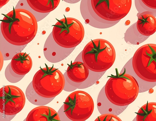 Cute red tomatoes pattern arranged diagonally, featuring playful and whimsical designs, perfect for kids’ prints, stationery, or fun decorative projects