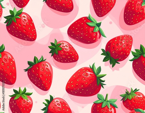 Cute red strawberry pattern arranged diagonally, featuring playful and whimsical designs, perfect for kids’ prints, stationery, or fun decorative projects