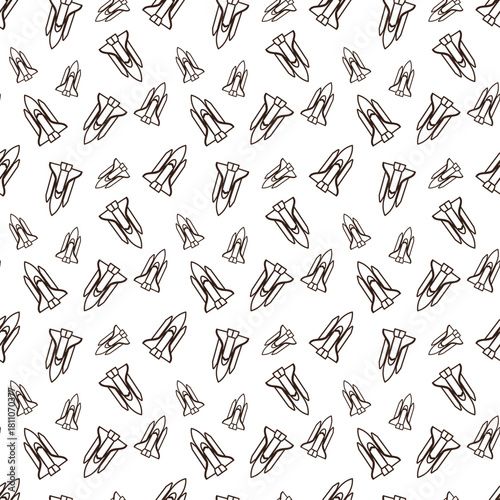 Line Pattern of cartoon style space shuttle with a cream-colored body, a red nose cone, and cream and grey wings or boosters in doodle style