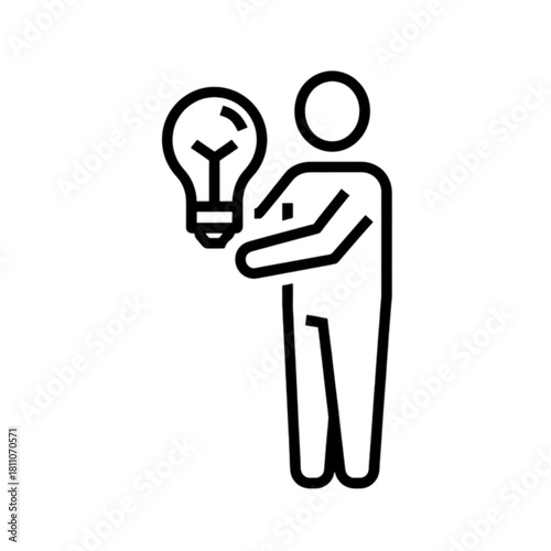 Line Art Single Person Presenting Idea and Innovation Vector Image with Lightbulb Icon