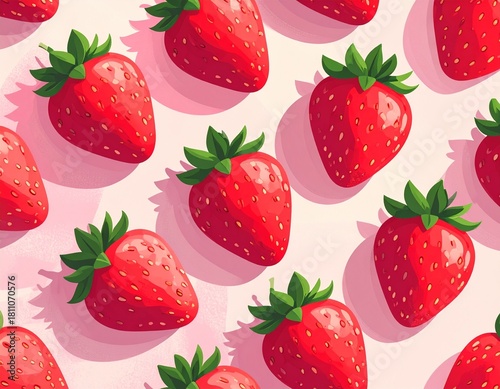 Cute red strawberry pattern arranged diagonally, featuring playful and whimsical designs, perfect for kids’ prints, stationery, or fun decorative projects