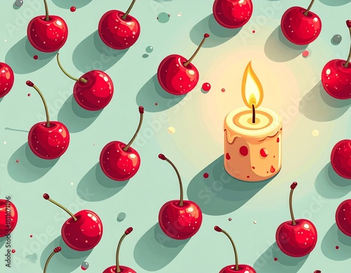 Cute red cherry pattern arranged diagonally, featuring playful and whimsical designs, perfect for kids’ prints, stationery, or fun decorative projects