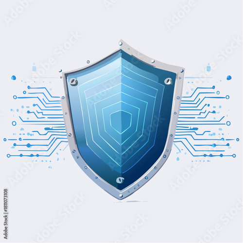 Digital Security Shield Protecting Data with Cyber Shield Icon and Circuit Board Graphics