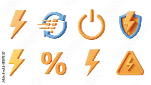 Collection of Various Icons Representing Power, Energy, and Status Signals