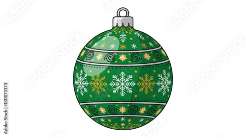 Festive Green Christmas Ornament with Snowflake Decorations