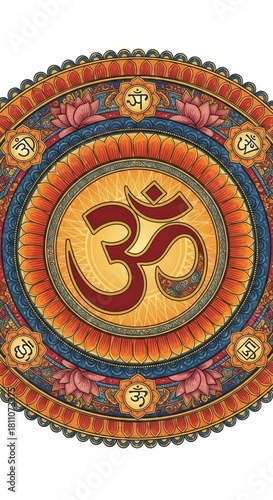 Intricate Om Symbol Mandala: A Sacred Spiritual and Meditative Art Illustration