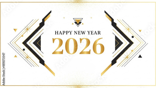 Elegant New Year 2026 Celebration Modern Design with Geometric and Golden Elements