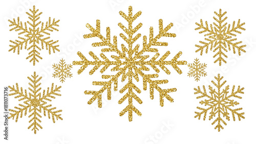 Golden Glitter Snowflakes Icons - Festive Winter Holiday Decoration