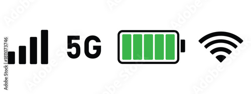 Status bar icon vector. Mobile Connectivity and Battery Icon symbol. vector illustration