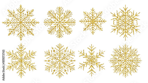 Golden Snowflakes Collection Festive Winter Holiday Elements