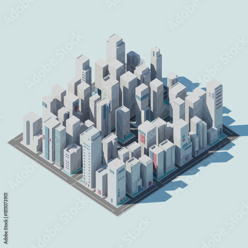 Isometric Cityscape - A Dense Urban Center in 3D.