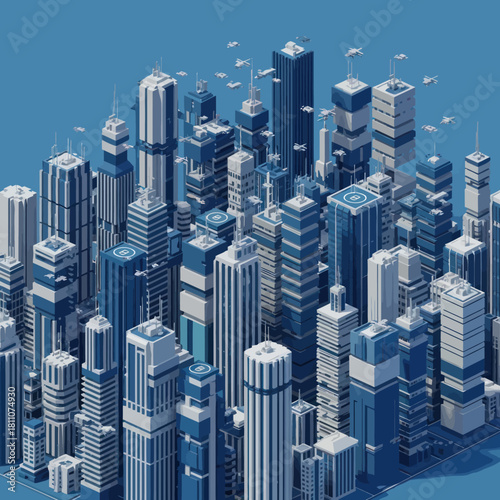 Cityscape of modern skyscrapers representing urban development and progress.