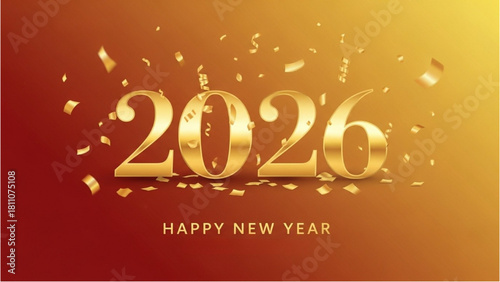 Vibrant Golden Numerals 2026 for a Sparkling Happy New Year Celebration with Confetti