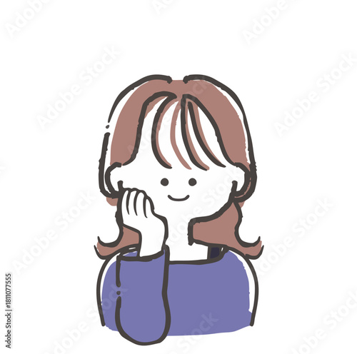 頬に手を添えるシースルーバングの女性