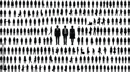 People silhouettes, human pose grid, business figures, black vector icons, activity illustration set, professional characters, social interaction design