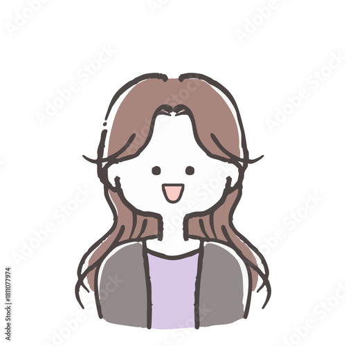 センターパートヘアーの若い女性の正面イラスト