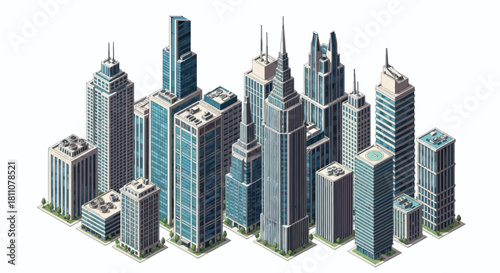 Cityscape of modern skyscrapers showcasing urban architecture and design elements.