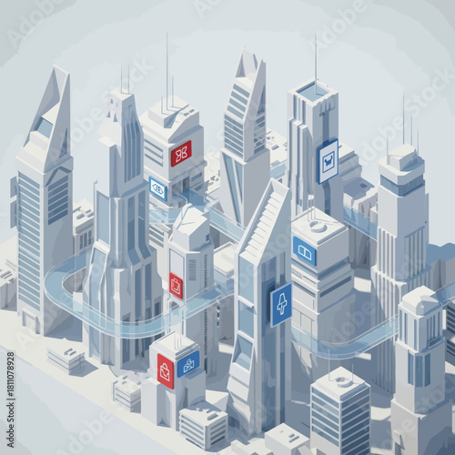 Futuristic Cityscape - A Low Poly Isometric Illustration of Modern Architecture.