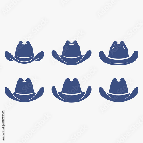 Collection of stylized cowboy hat silhouettes. They are all different sizes and shapes.