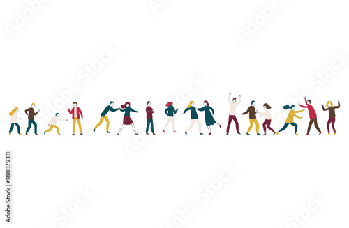 にぎやかなトラブルシーンの手描きイラスト素材