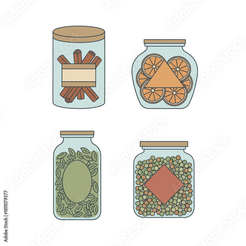 Minimal Winter Pantry Jars Top-View Flat Vector Illustration