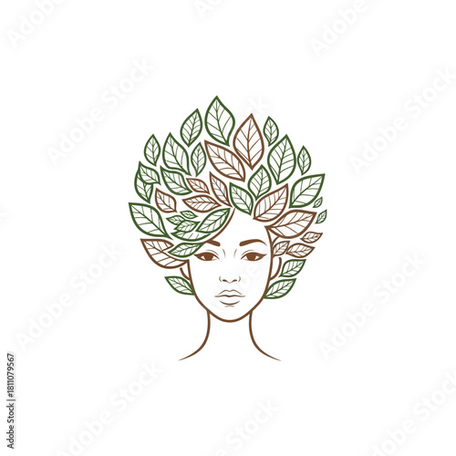 Woman with Leaves in Hair Carefree Style Nature Beauty