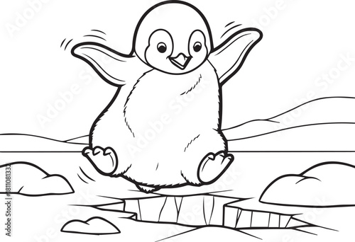 Penguin jumping over a cracked ice floe