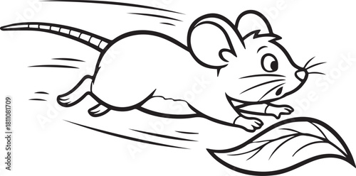 Cartoon mouse running with a leaf outline