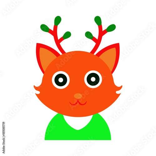 Cat Wearing Reindeer Antlers Looking At Camera