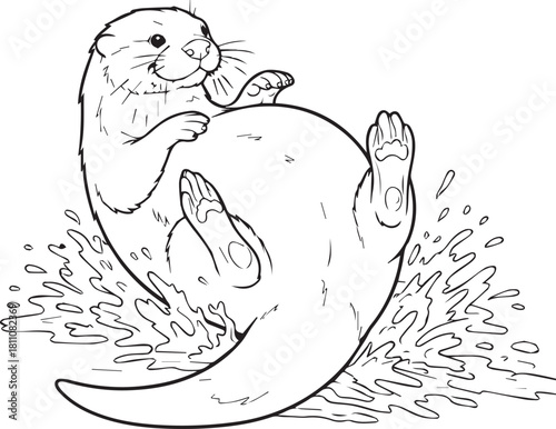 Otter swimming on its back in water art