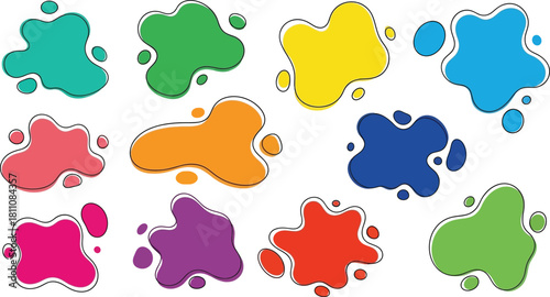 Abstract organic blob shapes set. Fluid wavy round forms and soft liquid doodle elements. Modern oval background vector illustration. Collection of colorful paint splatters 