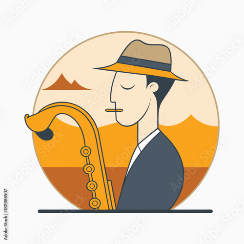 Jazz musician playing saxophone with eyes closed in a serene outdoor setting