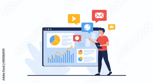 Modern professional analyzing business growth charts and data using a tablet, showcasing insights for success and improved communication strategies