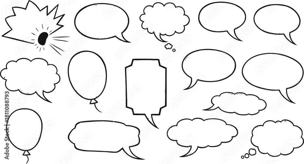 Fototapeta premium Retro empty comic speech bubbles set with black halftone shadows. Vintage design, pop art style - stock vector.