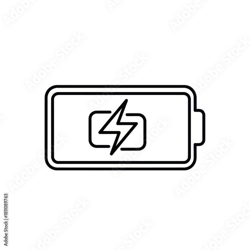 Battery icon with lightning bolt charging symbol on white background.