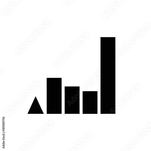 Abstract black bar chart with a triangular element on a white background.