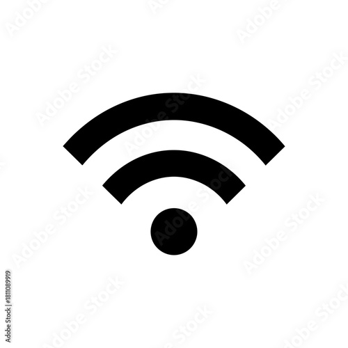 Simple Black Wi-Fi Signal Icon on White Background.