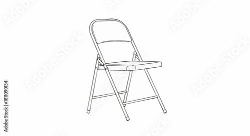 Simple folding chair design with metal frame and plastic seat.