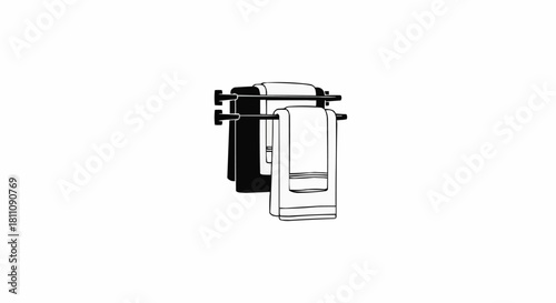 Minimalist black and white illustration of a double towel rack.