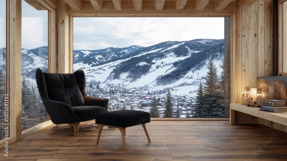 Fototapeta premium The scene presents a 3D representation of a living room adorned in minimal style, featuring a warm wood floor and an empty white wall, which together create a simple yet refined atmosphere against a