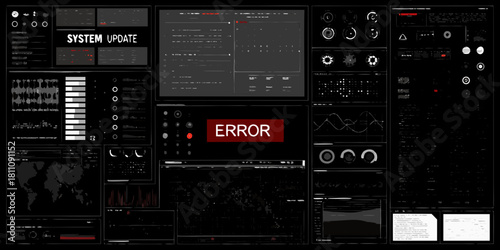 System error interface with update and graph data on a dark background