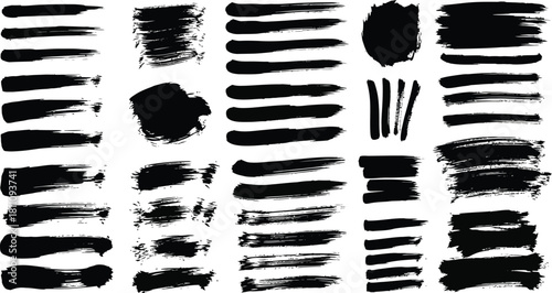 Mega bundle of different ink brush strokes:rectangle,square and round freehand drawings.Ink splatters,grungy painted lines,artistic design elements