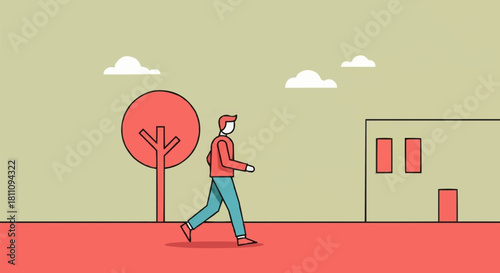 Simple flat design illustration of a man walking.