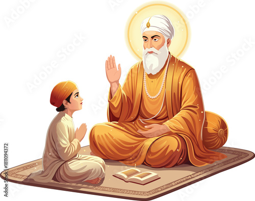 Sikh Guru Nanak Teaching Kid Cartoon
