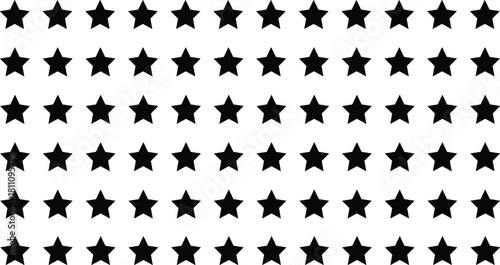Black star pattern background, seamless vector texture with five pointed geometric shapes, isolated on white