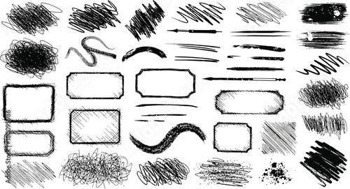 Wavy edge shapes frame box vector illustration isolated on white. Squiggle curve doodle rectangle and oval sketch.