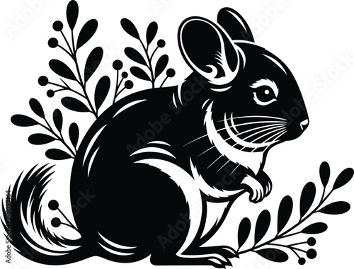 Chinchilla vector art black and white rodent illustration pet drawing eps silhouette