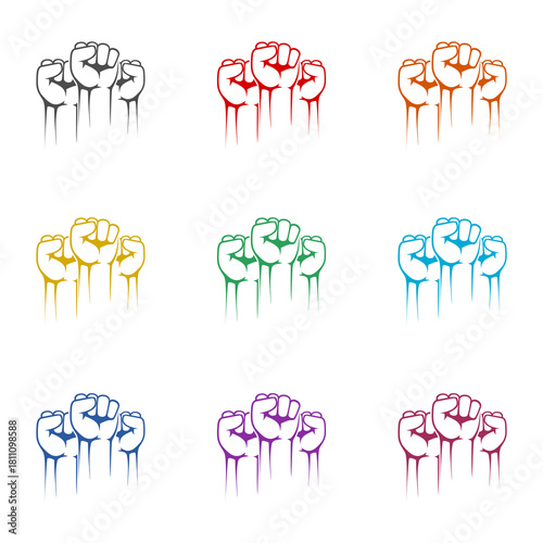 Raised fist icon isolated on white background. Set icons colorful